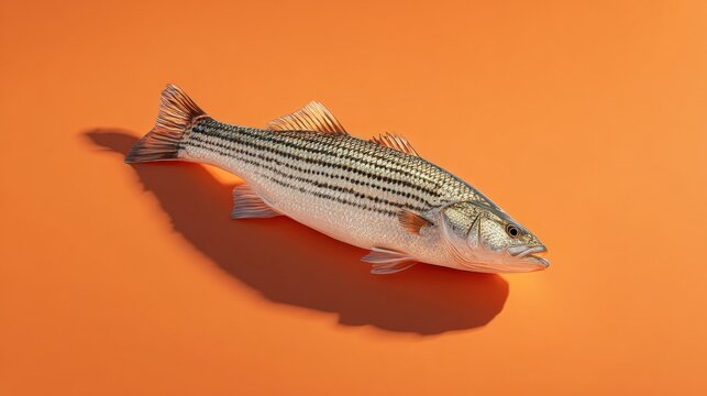 Striped Bass on Vibrant Orange Background Capturing the Beauty and Detail of This Popular Freshwater Fish