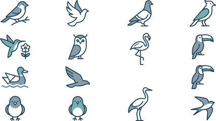 Obraz premium Set of colorful bird icons featuring various avian species.