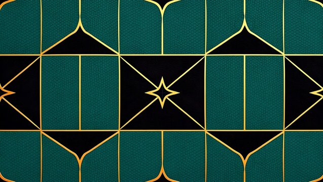 Seamless Geometric Pattern with Teal Shagreen Leather Black Ceramic and Gold Lines
