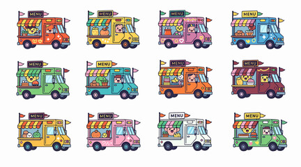Naklejka premium colorful food trucks with menu boards