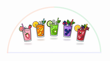 Fototapeta premium Colorful Fresh Fruit Drinks Rainbow Refreshment