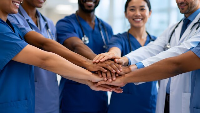 Medical Professionals Putting Hands Together in Hospital