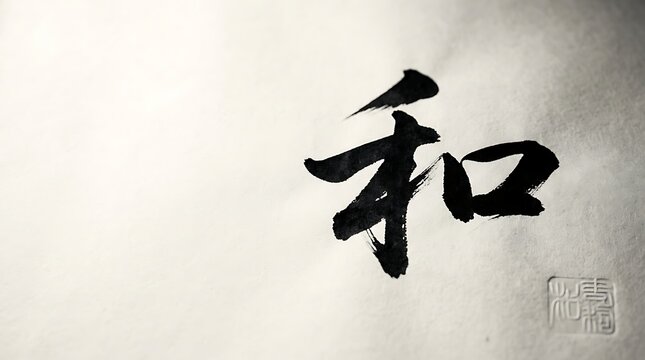 Traditional japanese calligraphy character for harmony on washi paper