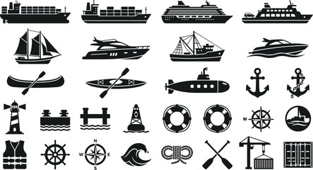 Set of Various Marine and Nautical Transportation Icons. © melda