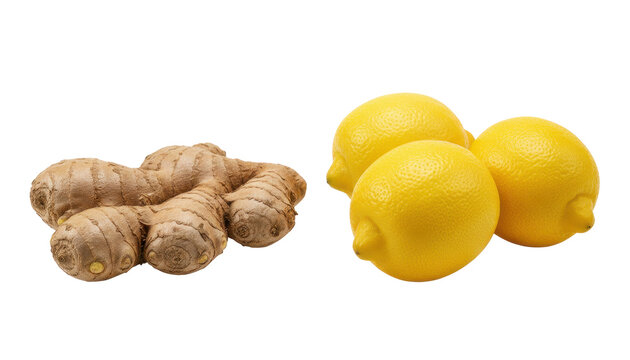 Fresh Ginger Root and Whole Yellow Lemons