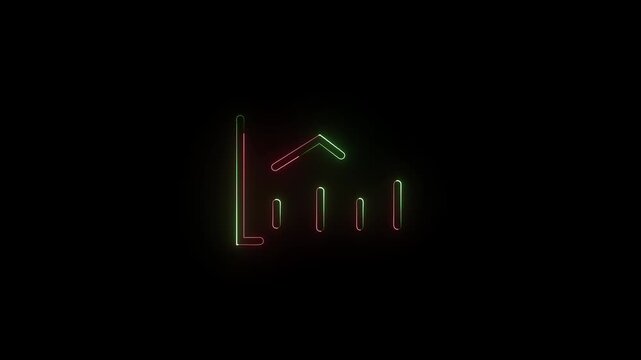 Neon financial bar chart animation: business growth and data analysis concept graph