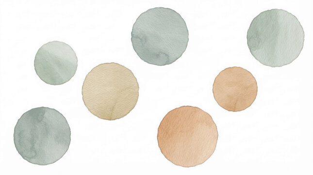 Watercolor circles in sage green and earthy beige isolated on transparent background