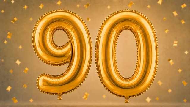 Ninety Gold Balloon Numbers on Glittery Background