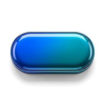 Glossy blue 3D button icon. Shiny oval web interface element for digital design.