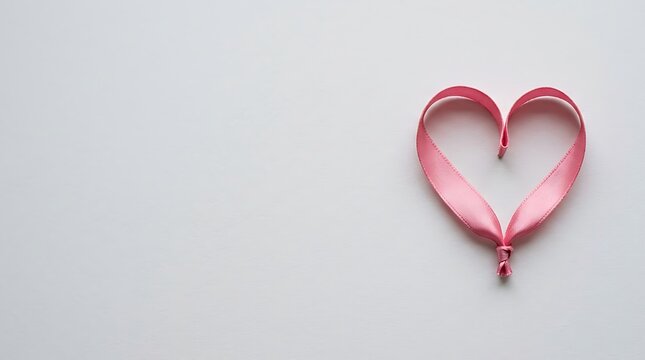 Pink ribbon shaped into a heart for breast cancer awareness