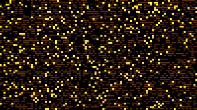 Abstract Digital Rain of Golden Embers and Pixels on Black Background
