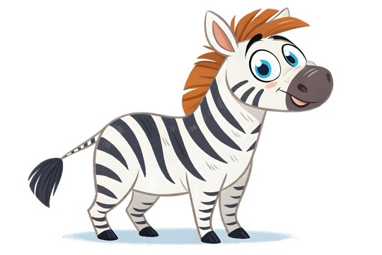 Cartoon zebra with big eyes and cheerful expression standing
