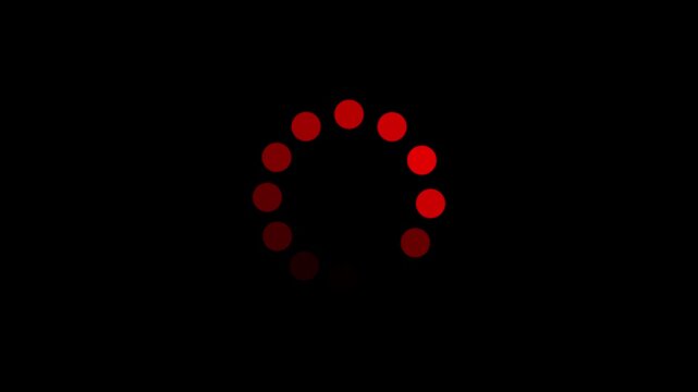 Red loading circle icon made of small dots as a waiting indicator for computer software and web interface design isolated on a transparent background for easy use in digital projects