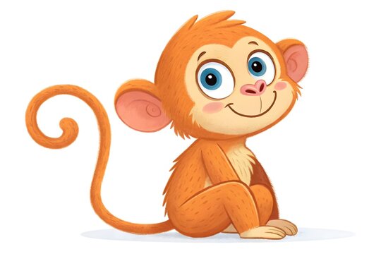 Cute cartoon monkey sitting with big happy eyes