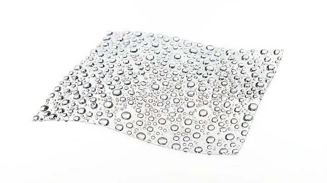 Clear sheet with condensed water droplets pattern.
