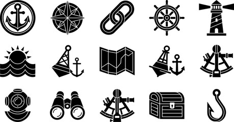 Set of nautical and maritime travel themed vector icons. © Ternak