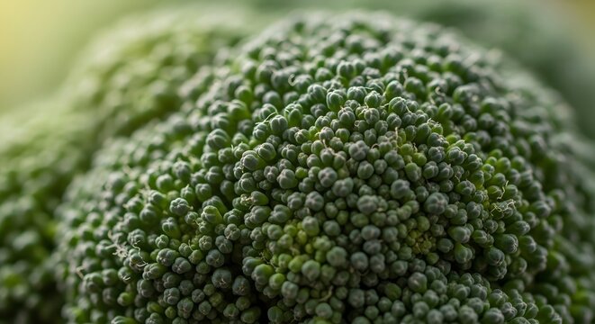 Close-up of fresh green broccoli florets showing intricate texture and vibrant color.