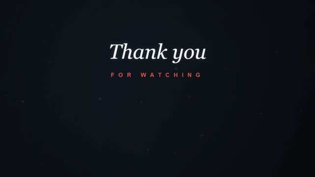 Thank you for watching end screen animation, subscribe and next video buttons on dark background, 4K text motion graphic for video outro