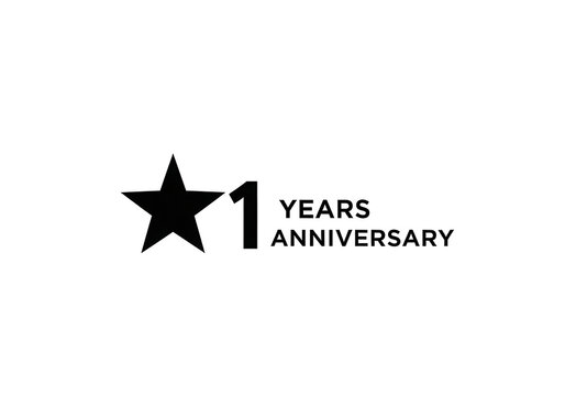 Minimalist 1 years anniversary logo with black star, first year celebration icon, clean corporate jubilee emblem on white background