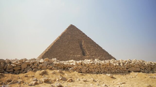 North Face of the Pyramid of Menkaure with large vertical gash made by Sultan Al Aziz Uthman Demolition Attempt in 1196 AD