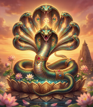 Nag Devta Illustration for Nag Panchami Festival Poster, Divine Serpent Background
