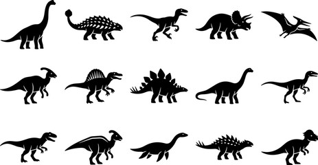 Set of black silhouette dinosaur icons collection. © jojo