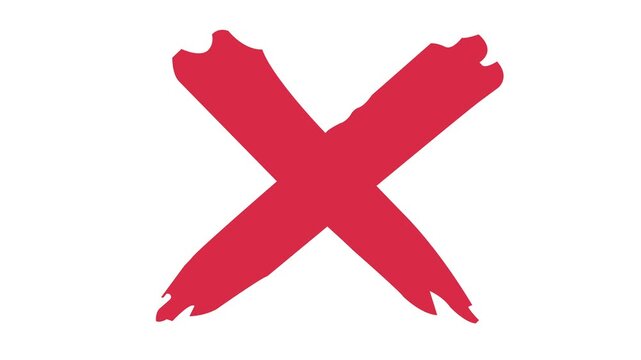 Vibrant red hand-drawn cross symbol isolated on a clean white background, featuring a rough artistic brush stroke texture for digital presentations, ui and creative visual projects