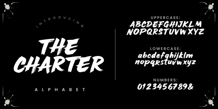 The Charter Alphabet Grunge Brush Script Font Design Vector Illustration Template
