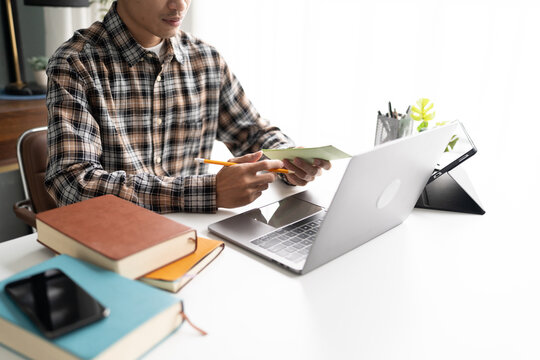 Online education and remote teaching concept using laptop for virtual classroom learning.