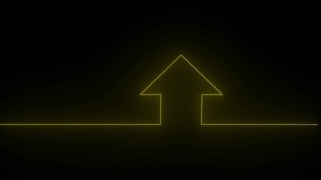 Neon yellow glowing arrow line animation on black background, for business growth, and directional concepts