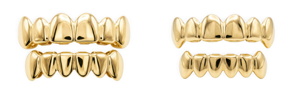 Gold grillz teeth isolated on transparent background