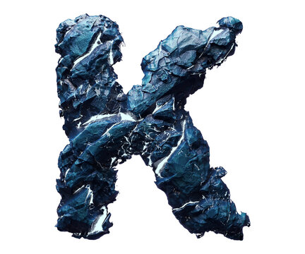 Blue stone letter K isolated on transparent background