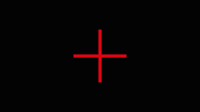 Red crosshair target symbol animation on black background, for ui overlay, reticle scope