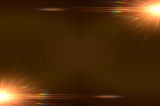 Cinematic golden anamorphic lens flare border with horizontal light leaks and glowing corner rays