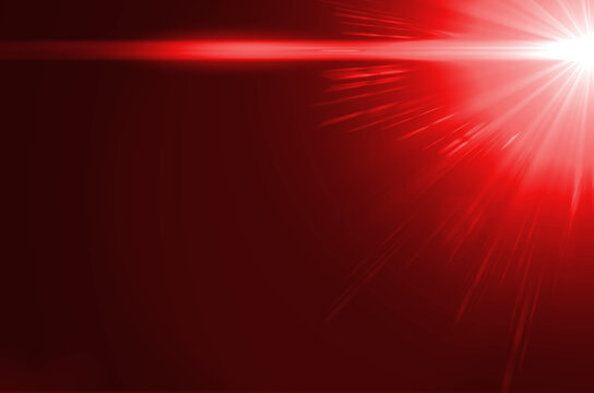 Bright Red Cinematic Lens Flare with Anamorphic Light Streaks and Glowing Rays on Dark Background