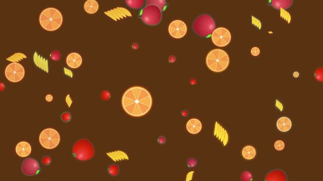 Animated Falling Fruits Pattern with Oranges Apples and Bananas