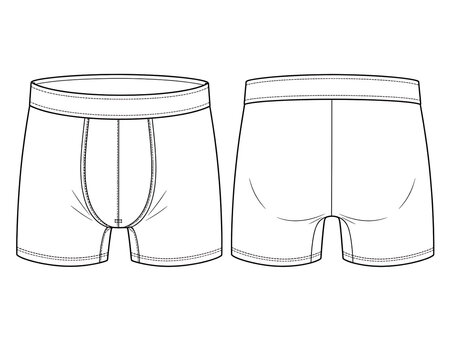 Boxer Briefs Front and Back View  Black and White Vector Line Art