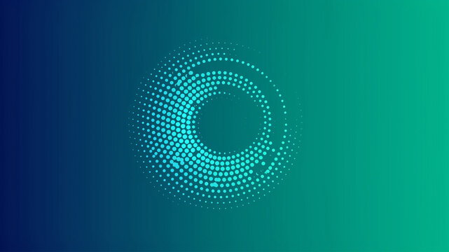 Abstract circle shape made of small glowing dots on a blue and green gradient background