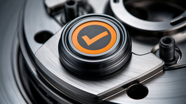 Quality control stamp on a package in a busy distribution center, certification, final inspection