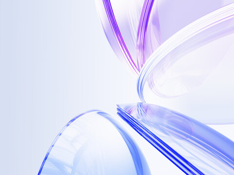 Abstract 3d background with liquid glass circle lens, light blue purple gradient. Futuristic design with holographic transparent disks for business presentation, modern tech projects. 3D illustration