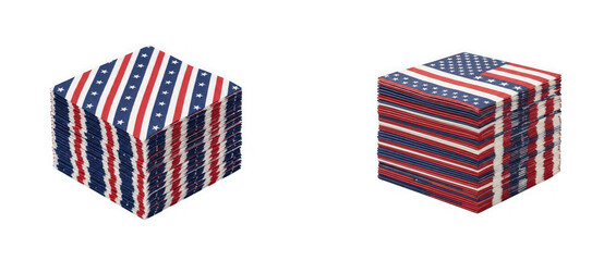 Fototapeta premium Stack of patriotic american flag patterned paper napkins isolated on transparent background