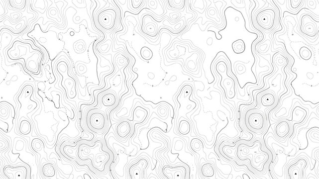 Topographic map contour lines with elevation points for geographical terrain landscape