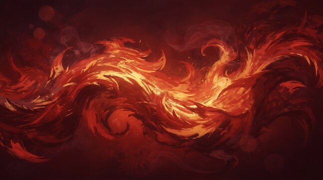 Abstract Fiery Swirl Background with Dynamic Red and Orange Painted Flames and Burning Embers