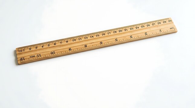 Classic 30 cm Wooden Ruler with Metric and Imperial Scales Isolated on White Background for School