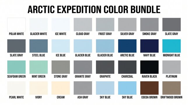 Arctic expedition color palette swatch collection with collection, spectrum
