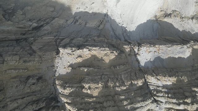 An aerial top down drone shot captures the rugged amd solitude beauty of the Pyrenees mountain range in Spain.