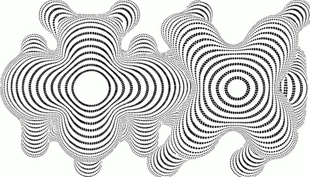 Abstract optical illusion shapes with concentric curved lines, isolated on white
