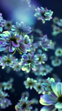 A Stunning Display of Ethereal Flowers Against a Dark Background, Showcasing Vibrant Colors and Intricate Petal Designs in a Dreamlike Aesthetic