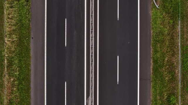 Traffic on European Highway, Top Down Drone Shot, Birdseye Aerial View