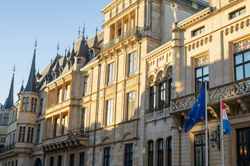 Fototapeta premium Luxembourg, 28 June 2019: Historical buildings in Luxembourg city center